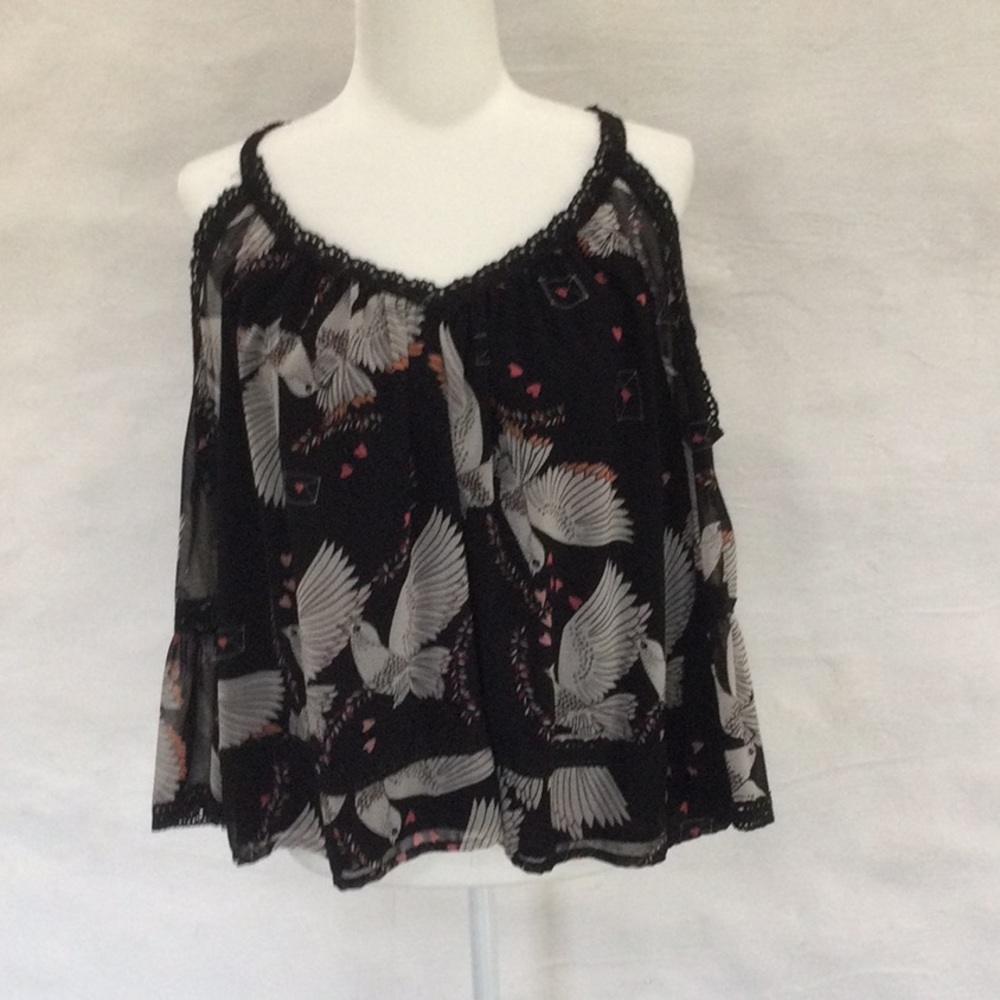 Rebecca Minkoff sheer butterfly blouse.